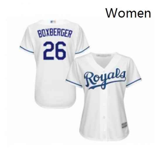 Womens Kansas City Royals 26 Brad Boxberger Replica White Home Cool Base Baseball Jersey